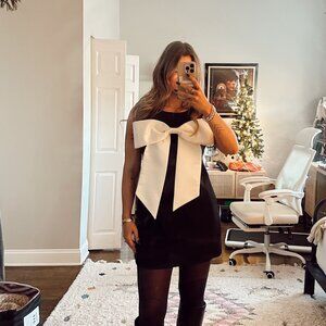 White Bow Black Mini Shift Dress